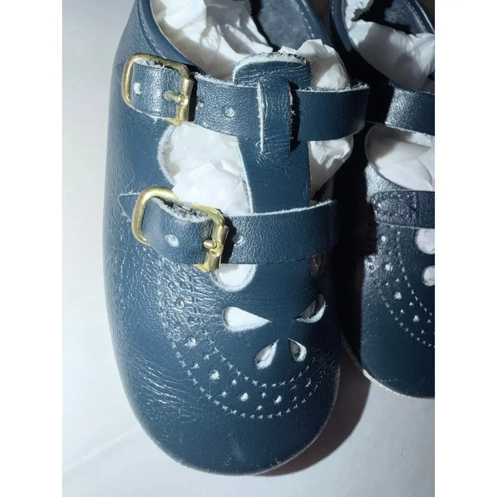 Vintage navy blue baby shoes double strap Maryjanes Mary Janes baby deer USA